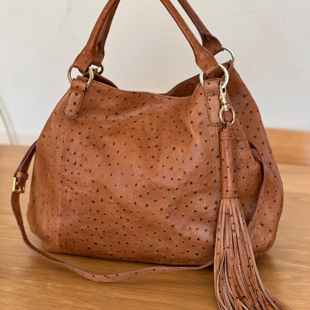 Luxury Ostrich Leather Cross Body Oversized Tote Bag Pocketbook by G.I.L.I.